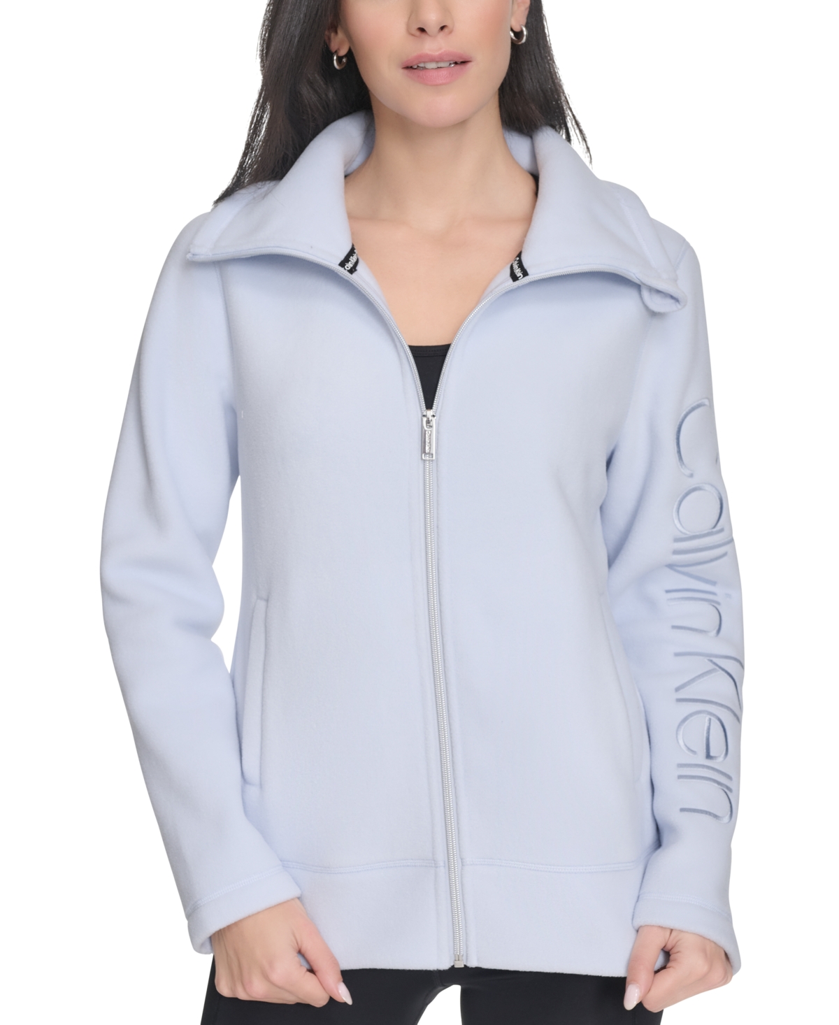 Calvin Klein Women's Active Tech Fleece Mock-neck Jacket In Black