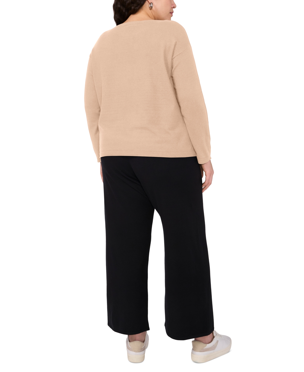 Vince Camuto Plus Size Crewneck Rolled-Edge Long-Sleeve Top