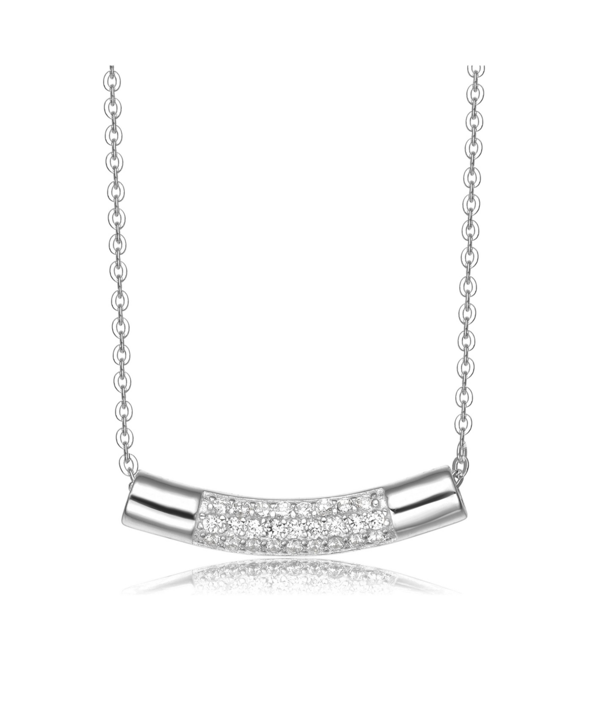 Sterling Silver White Gold Plated with Clear Round Cubic Zirconia Curve Line Pendant - White