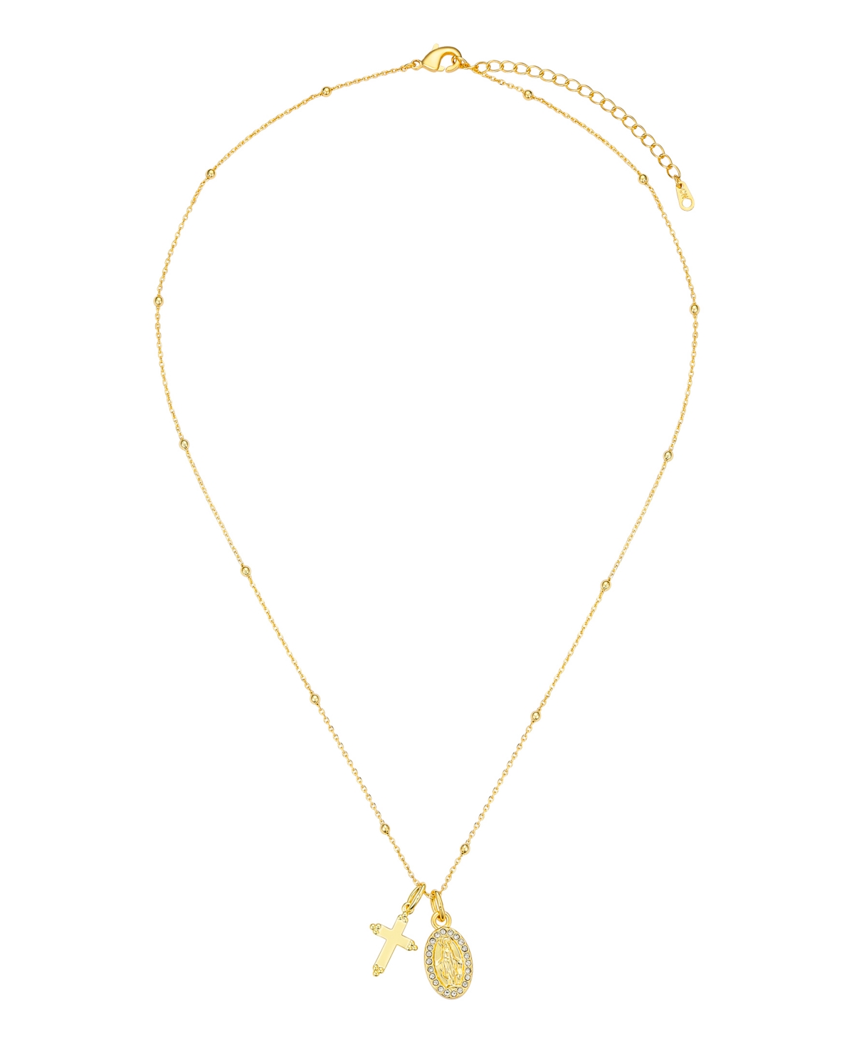 Crystal Virgin Mary and Cross Charm Pendant Necklace - Gold