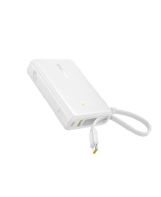 Power Bank, Picogo 10000mAh 45W 3-Output Portable Charger with Built-in USB-C Cable, White