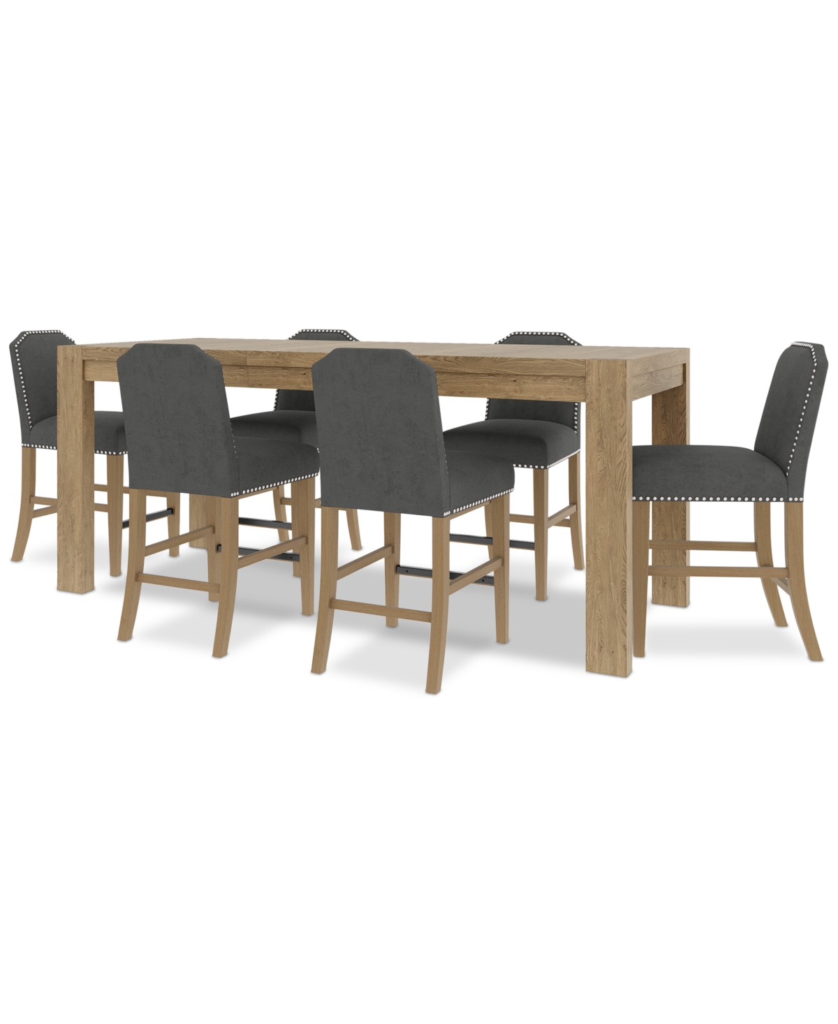 Macy's 7pc Counter Height Dining Set (davie Rectangular Table & 6 Hinsen Stools) In Slate