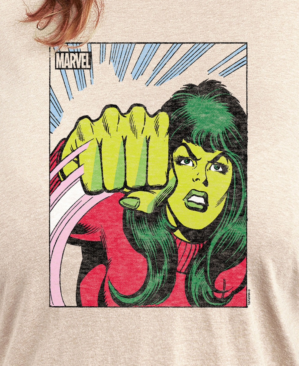 Hybrid Apparel Plus Size She Hulk Graphic Crew Neck Tee In Beige,khaki