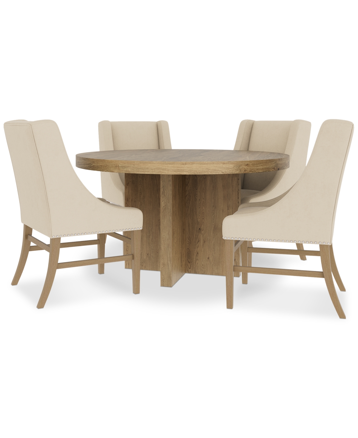 Macy's 5pc Dining Set (davie Round Table & 4 Nelin Chairs) In Ivory