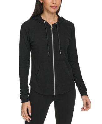 Ruched-Sleeve Zip Hoodie