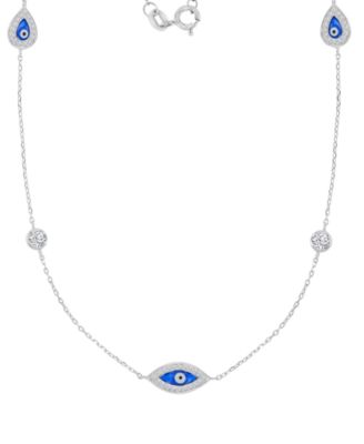 Cubic Zirconia Evil Eye Stations Necklace in Sterling Silver