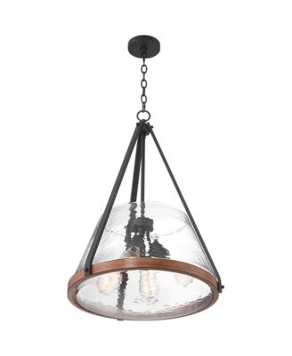 Black Wood Finish 4-Light Farmhouse Pendant with Glass Bowl Shade