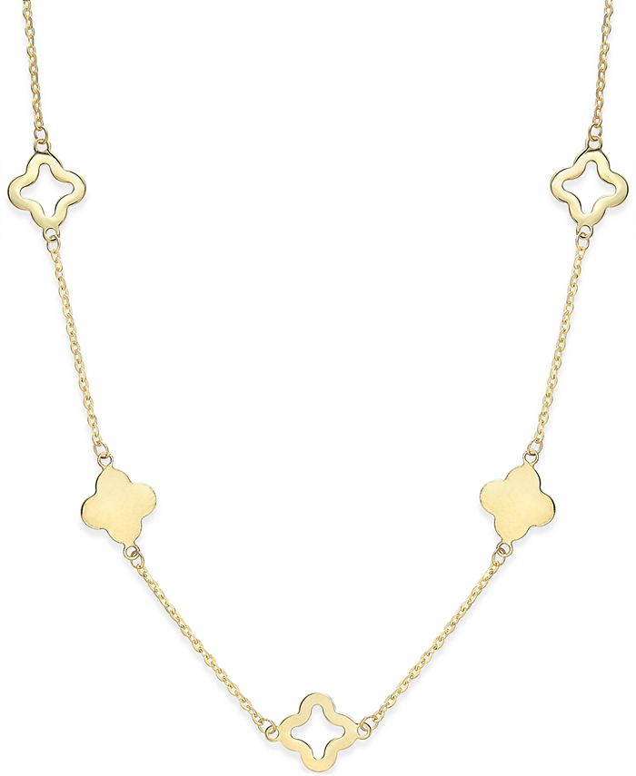 14K Yellow Gold Mini Clover Pendant Necklace， 16 To 18 Adjustable