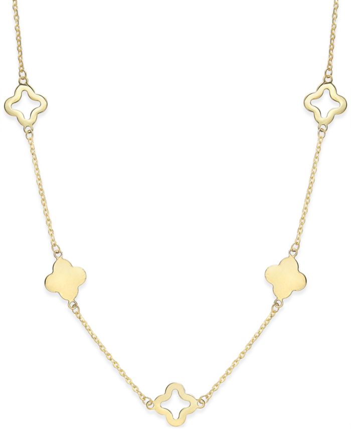 Solid & Silhouette Alternating Clover Necklace in 14k Gold