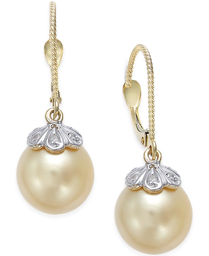 Macy s Cultured Golden South Sea Pearl 10mm and Diamond Accent