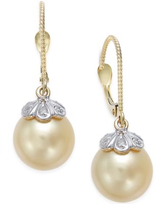 Macy's Cultured Golden South Sea Pearl (10mm) and Diamond Accent ...