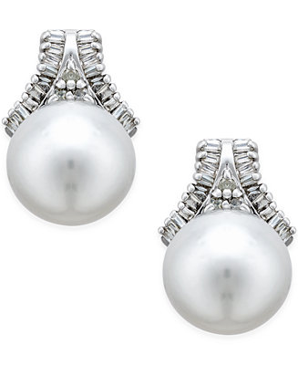 Macy's Cultured South Sea Pearl (11mm) and Diamond (5/8 ct. t.w.) Drop ...