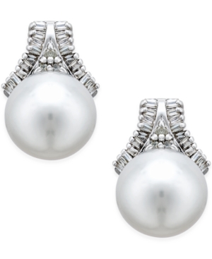 image of Cultured South Sea Pearl (11mm) and Diamond (5/8 ct. t.w.) Drop Earrings in 14k White Gold