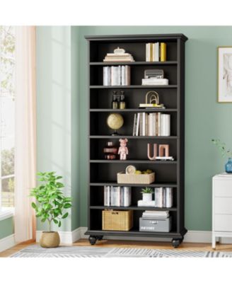 69-Inch Tall Bookcase with LED Lighting Modern 9-Tier Freestanding Bookshelf Solid Wood Legs Wooden Open Display Shelf Organizer