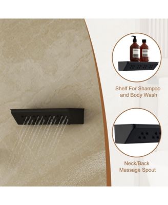 5-Function Flush Mount Thermostatic Shower System With Neck Massage Spout and 4 Body Jets