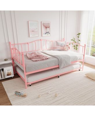 Metal Daybed with Trundle Bed, Twin Size Day Bed with Premium Metal Frame