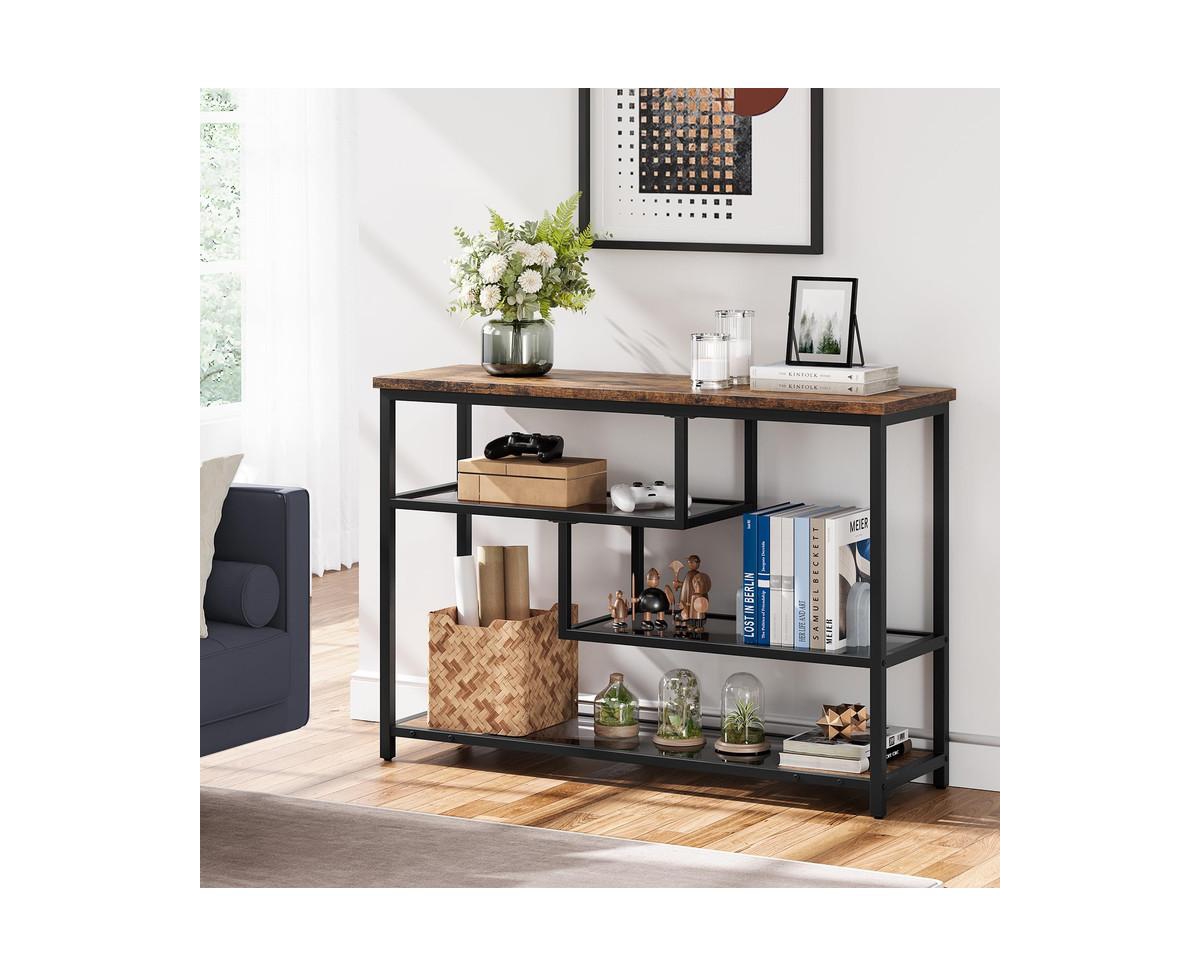 gaomon Console Table, 4-Tier Sofa Tables Narrow Entryway Table with Glass Shelf and Metal Frame