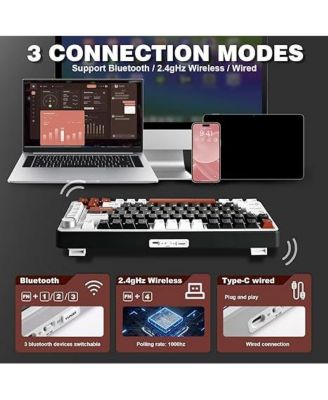 B75 PRO Wireless Mechanical Keyboard,75% Gaming Keyboard Gasket Hot Swap Custom Keyboard with Knob,Pre-lubed Switches RGB,Bluetooth/Type-C/2.4G Creamy Keyboard