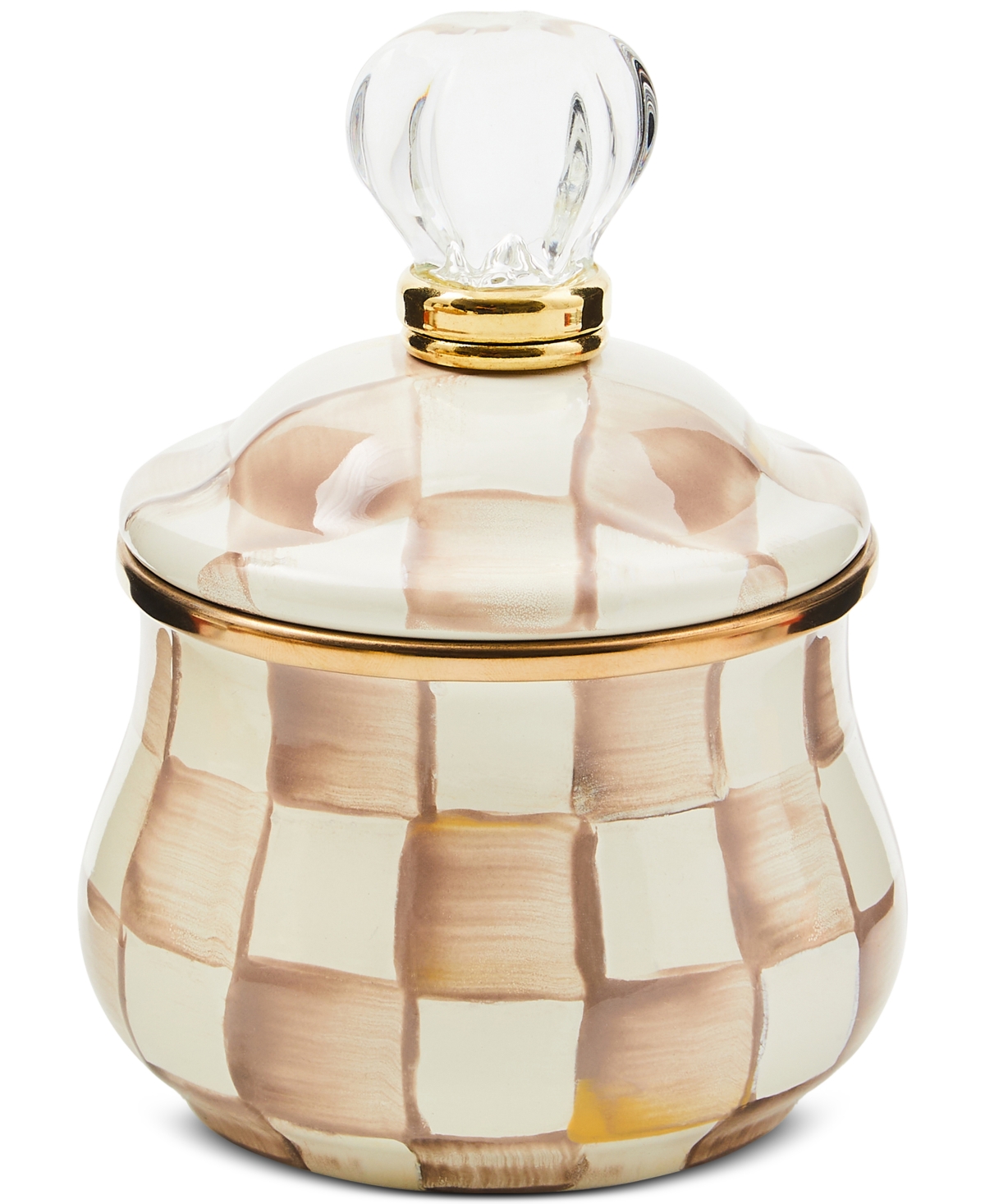 MACKENZIE-CHILDS MOCHA CHECK LIDDED SUGAR BOWL 