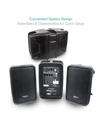 Bluetooth PA Speaker & Amplifier Mixer System Kit - Dual Loudspeakers, 8-Channel Audio Mixer, MP3/USB Reader