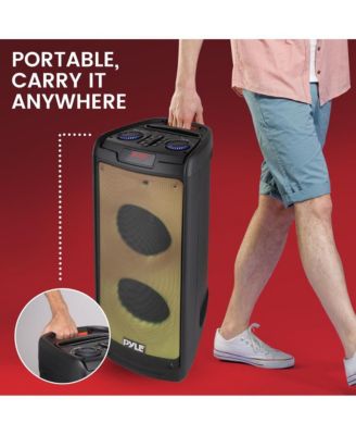 Portable Bluetooth PA Speaker System - 500W Rechargeable Indoor Outdoor Stereo w/Dual 8” Woofer & Tweeter, Audio Recording, Wireless Microphone, Flaming Light, Radio, MP3/USB/Micro SD, Remote