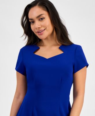 Petite Notched-Neck Cap-Sleeve Sheath Dress