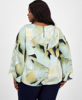 Anne Klein Plus Size Printed Keyhole Blouse