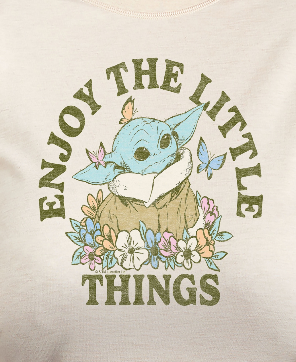 Hybrid Apparel Plus Size Star Wars Mandalorian Enjoy The Little Things Graphic Pullover Top In Beige,khaki