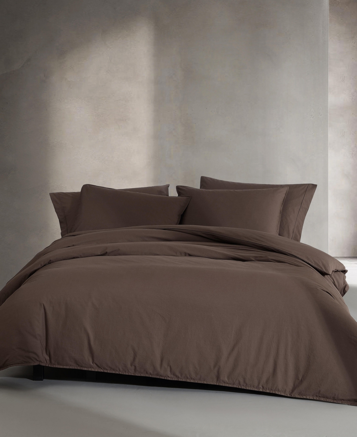 Calvin Klein Washed Percale Cotton Solid 3 Piece Duvet Cover Set, Queen In Earth