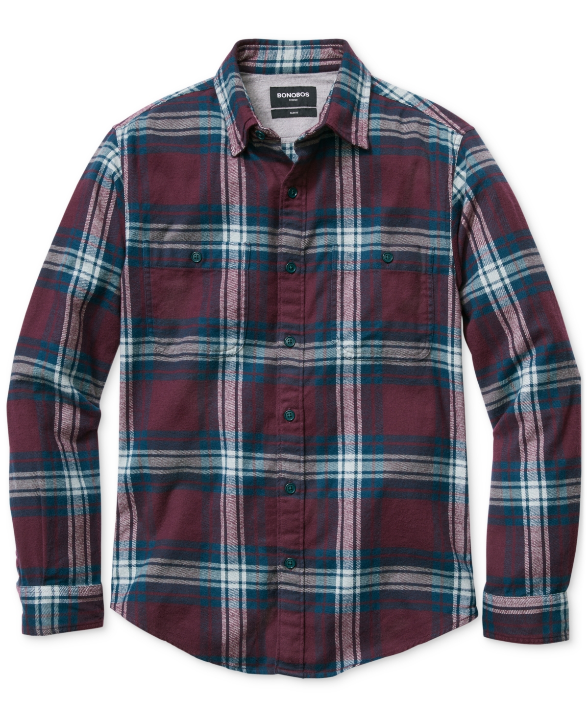 BONOBOS MEN'S SLIM FIT LONG SLEEVE BUTTON-FRONT STRETCH PLAID FLANNEL SHIRT 