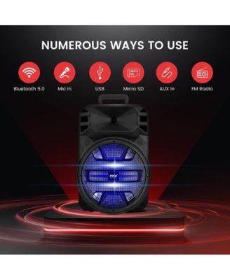 12" Portable Bluetooth PA Speaker System - Karaoke Speaker with DJ LED Lights, USB/FM/BT/Aux, Remote Control