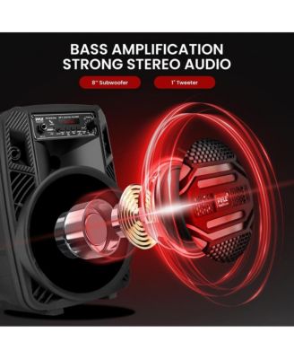 Portable Bluetooth PA Speaker System - 300W Rechargeable Outdoor Bluetooth Speaker Portable PA System w/ 8” Subwoofer 1” Tweeter, Microphone In, Party Lights, MP3/USB, Radio, Remote -PPHP835B