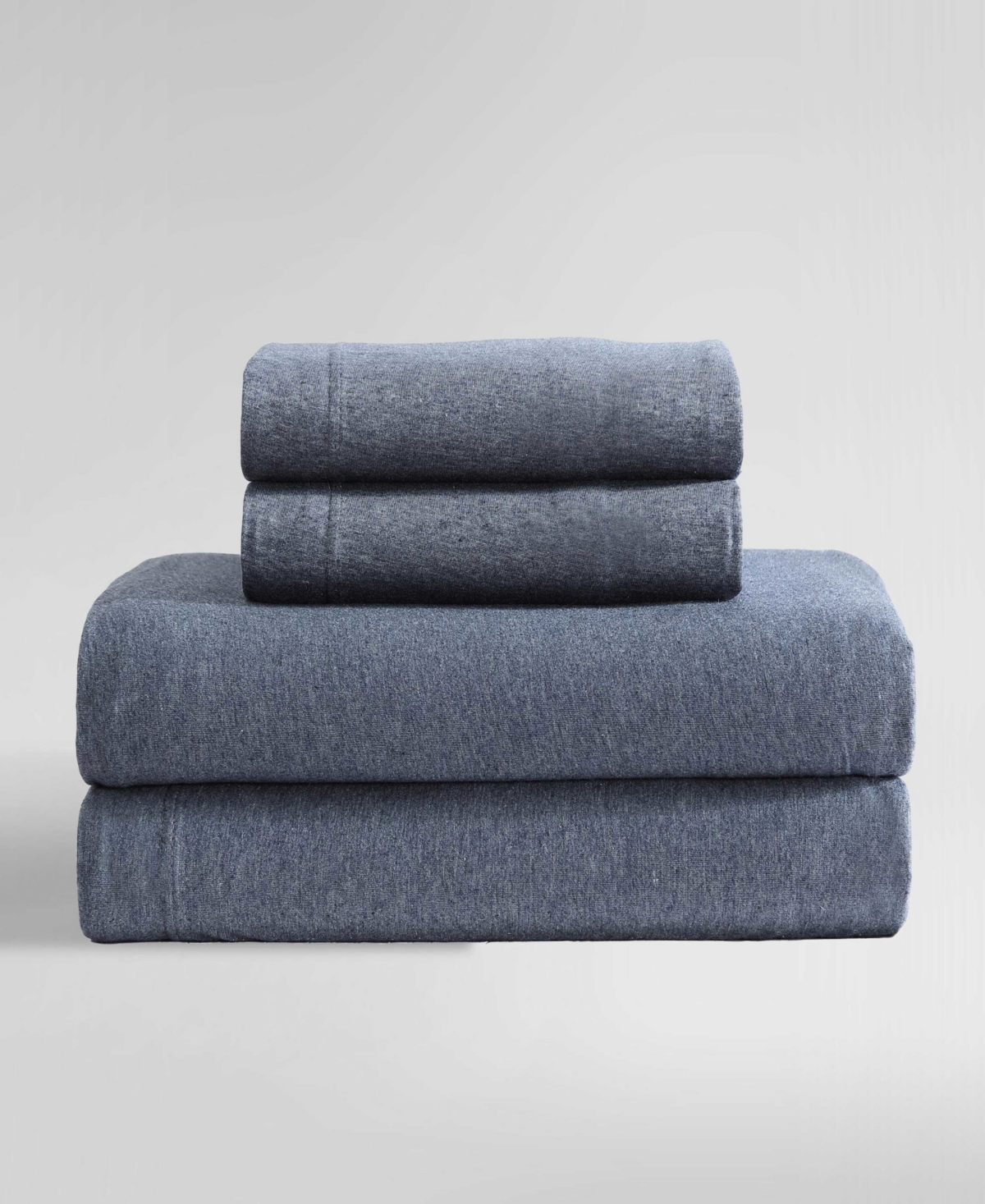 Calvin Klein Modern Cotton Blend Melange Jersey 4 Piece Sheet Set, Queen In Indigo