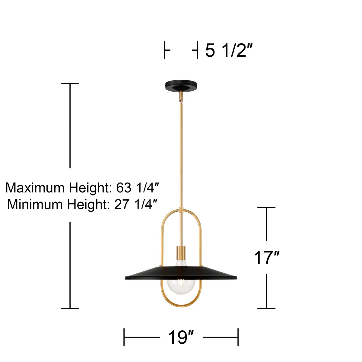 Bailey 19" Modern Pendant Ceiling Light Fixture Dining Room Over Table Kitchen Island Foyer Hanging Round Led Medium Black and Soft Gold Finish Metal