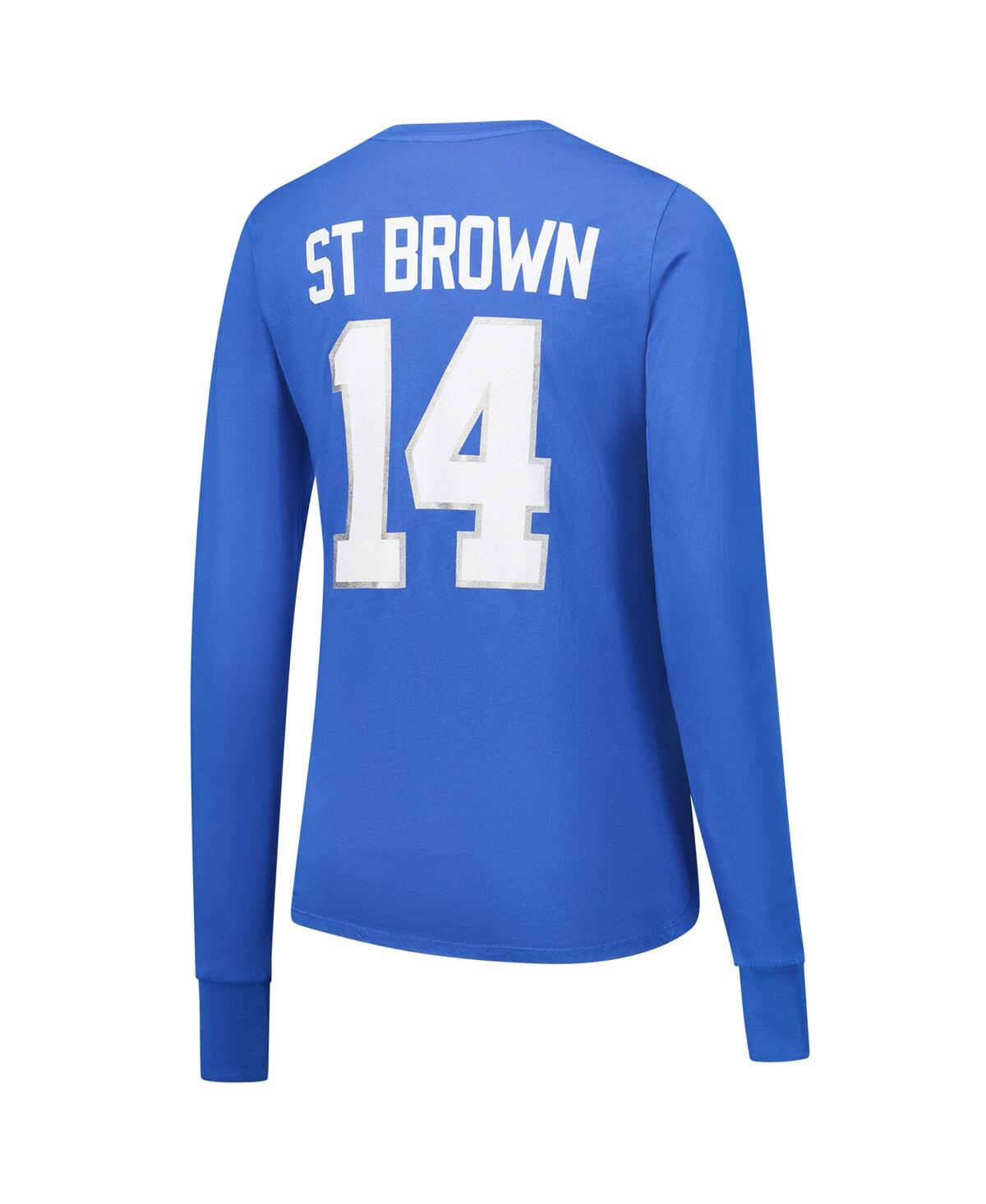 MAJESTIC WOMEN'S THREADS AMON-RA ST. BROWN BLUE DETROIT LIONS PLAYER NAME NUMBER LONG SLEEVE T-SHIRT 