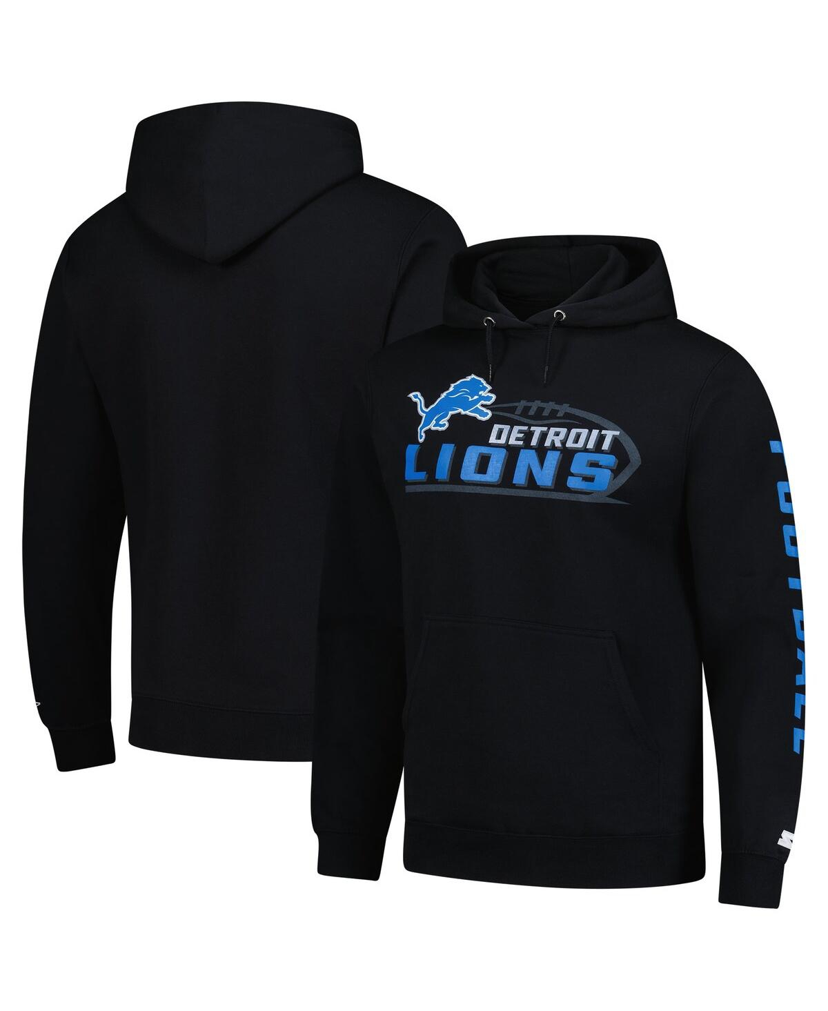 Starter Men's Black Detroit Lions Vintage Pullover Hoodie In Black