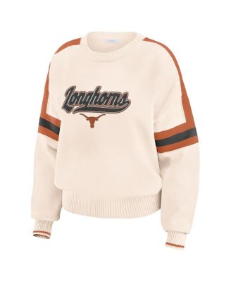 Women's Cream Texas Longhorns Chenille Woven Patch Stripe Pullover Sweater