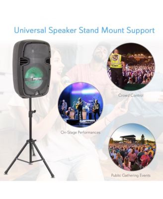 Stage & Studio PA Speaker & DJ Mixer Bundle Kit - (2) 10" Bluetooth PA Loudspeakers with Built-in LED Lights, 8-Ch. Audio Mixer, Speaker Stands, Wired Microphone (600W)