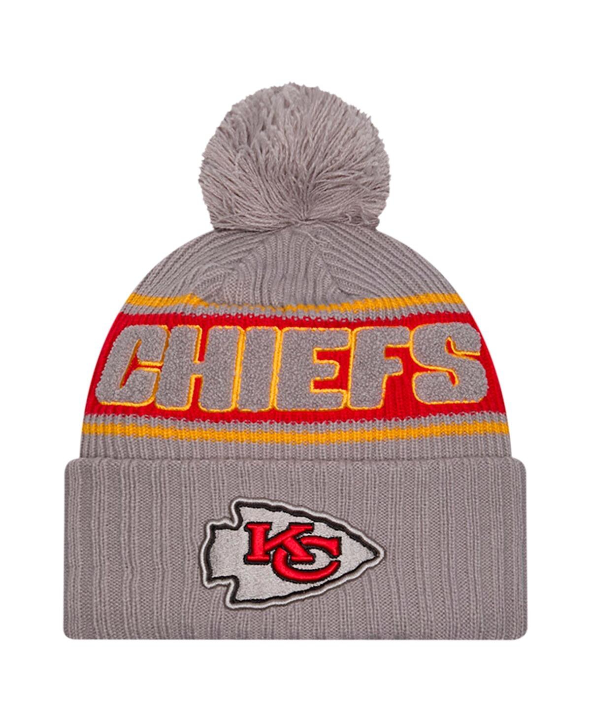 Men's Gray Kansas City Chiefs 2024 Sideline Sport Cuffed Knit Hat with Pom - Gray