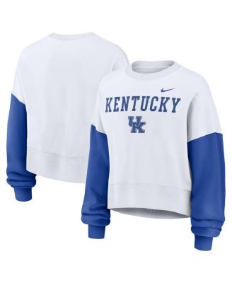 Women's White Kentucky Wildcats Color-Block Oversized Cropped Pullover Sweatshirt