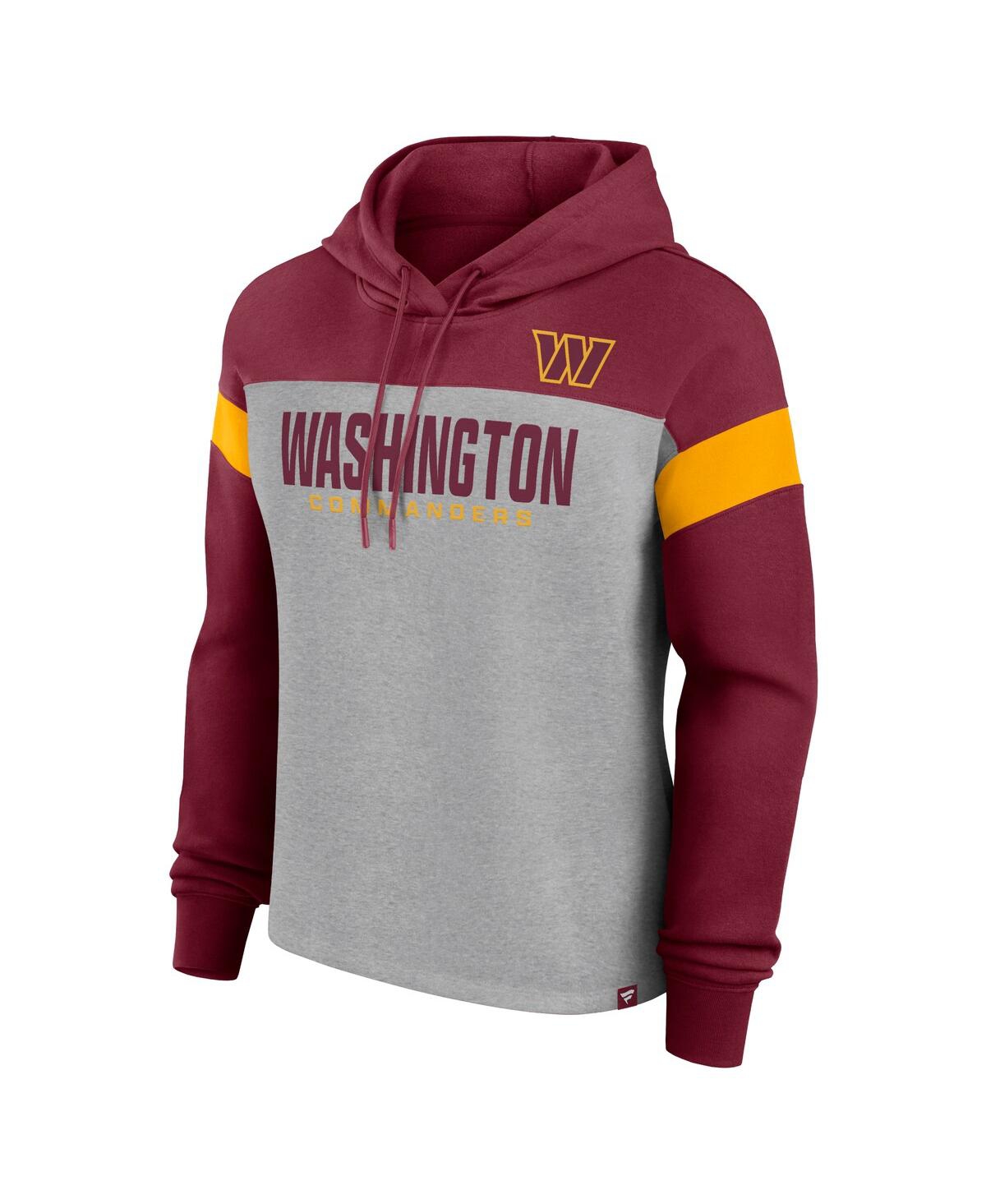 Fanatics Women's Heather Gray/burgundy Washington Commanders Bold Play Call Pullover Hoodie In Heather Gray,burgundy