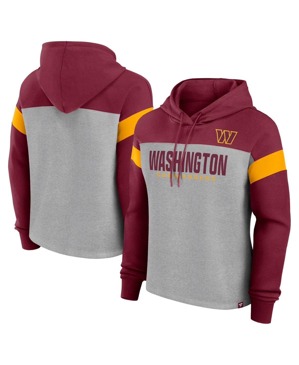 Fanatics Women's Heather Gray/burgundy Washington Commanders Bold Play Call Pullover Hoodie In Heather Gray,burgundy