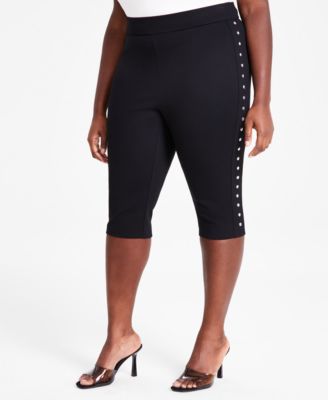 Bar III - Trendy Plus Size Pull-On High-Rise Stud-Trim Capri Pants