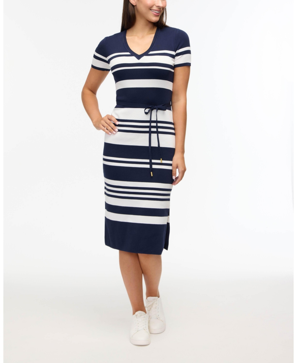 Women s Striped Knit Dress - Navy marshmallow stripe