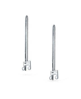 Dainty Musician Linear Long Music Note Threader Earrings Music Student Techer .925 Sterling Silver