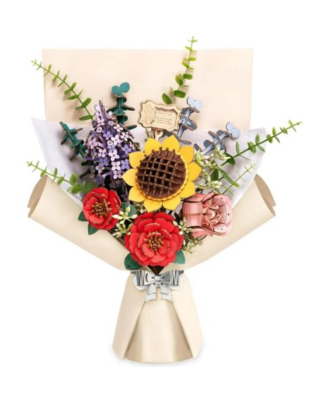 Детские игрушки Robotime Flower Bouquet 3D Wooden Puzzle DIY Model Building Kits Toys, Multicolored, 10.2"5.1"17.3"