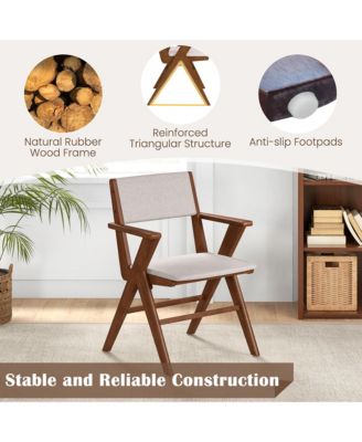 Wooden Dining Chair Set of 4 w/ Rubber Wood Frame Padded Seat & Back Armrests