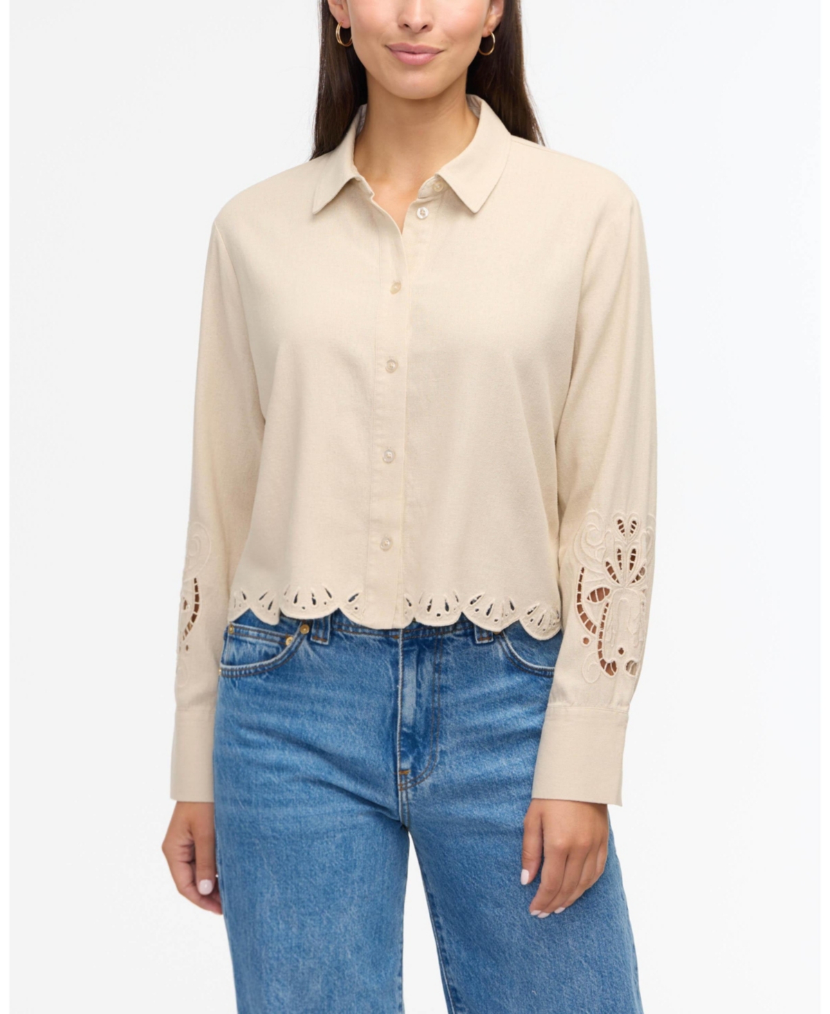 Women s Cropped Shirt with Embroidery - White