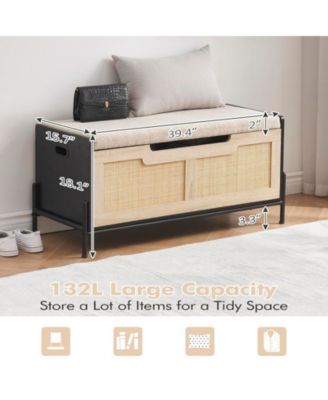 Rattan Storage Bench with 2 Safety Hinges, Storage Chest, Toy Box, Entryway Storage Bench Supports 260 lb, Toy Chest Organizer, Easy Assembly