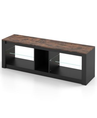 TV Stand w/ LED Light for TVs up to 65 inch w/ Adjustable Tempered Glass Shelves
